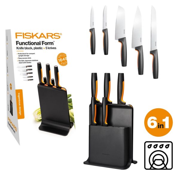 FISKARS Functional Form késkészlet, 5 késsel, műanyag blokkban