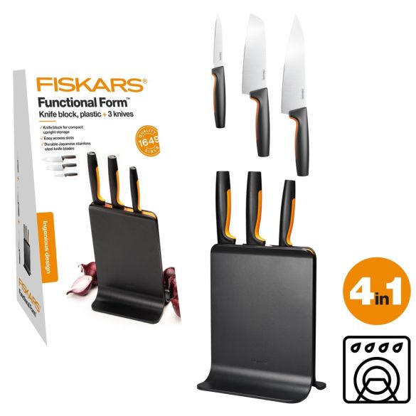 FISKARS Functional Form késkészlet, 3 késsel, műanyag blokkban