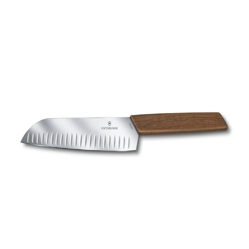 VICTORINOX Swiss Modern santoku kés, barázdált pengével (17 cm) diófa